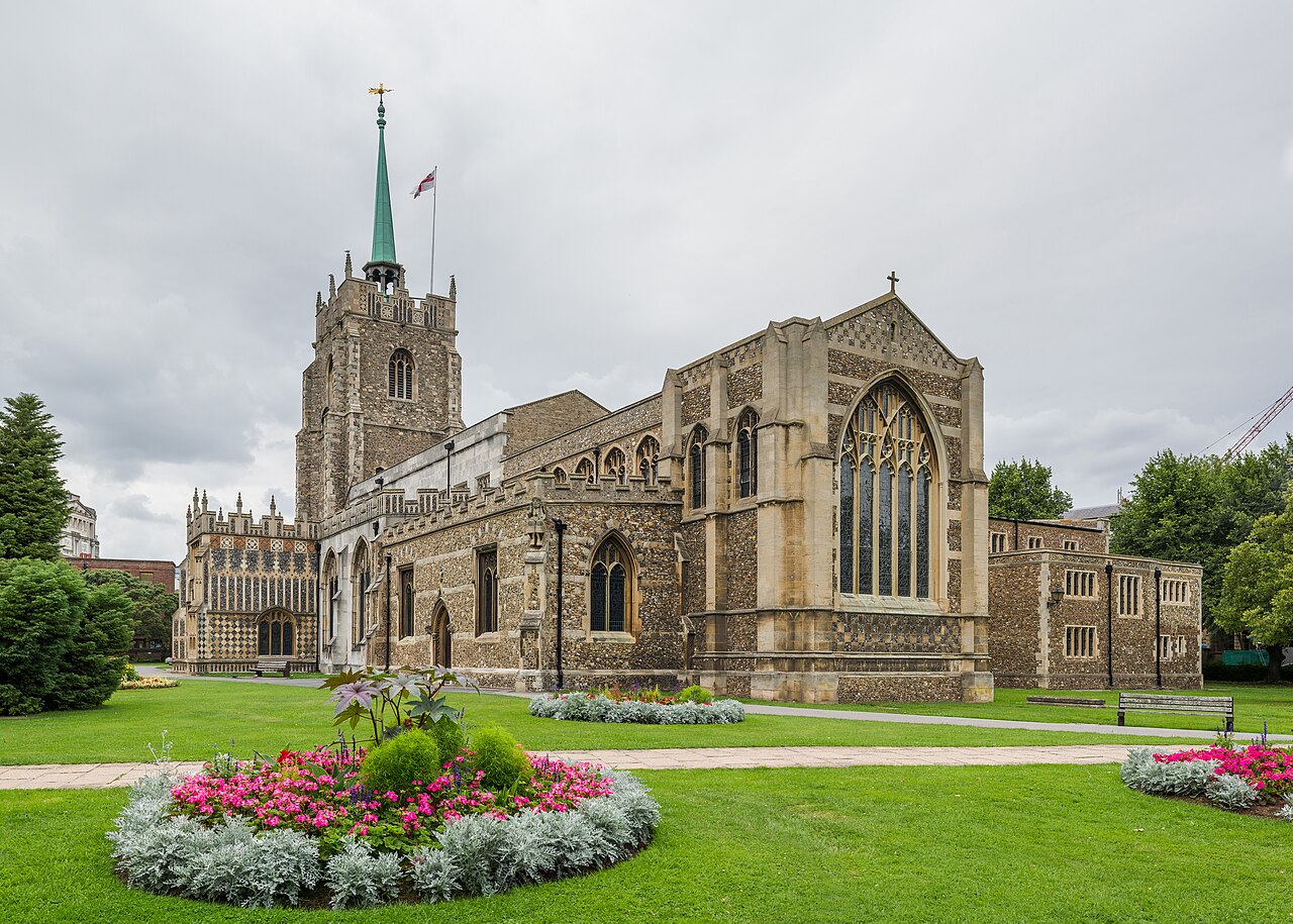 Chelmsford Cathedral and flower beds