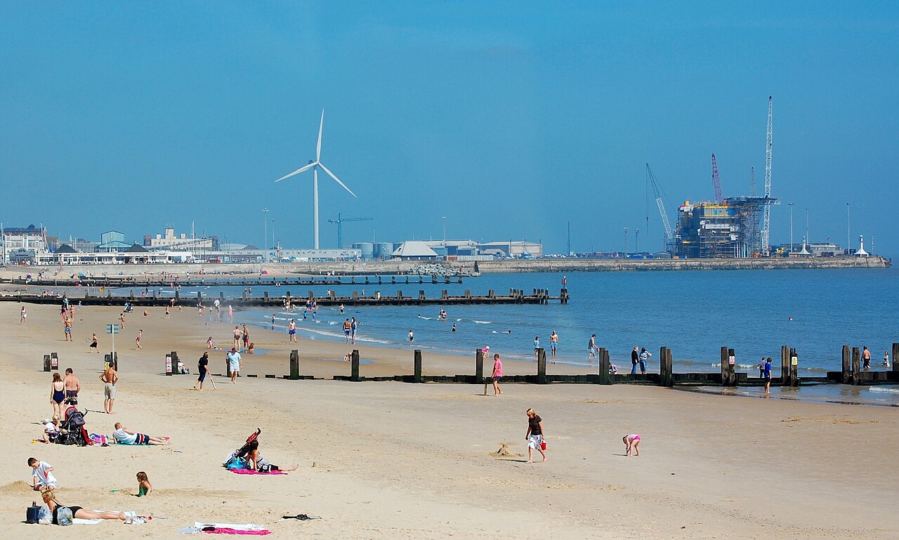 Lowestoft beach and outer harbour