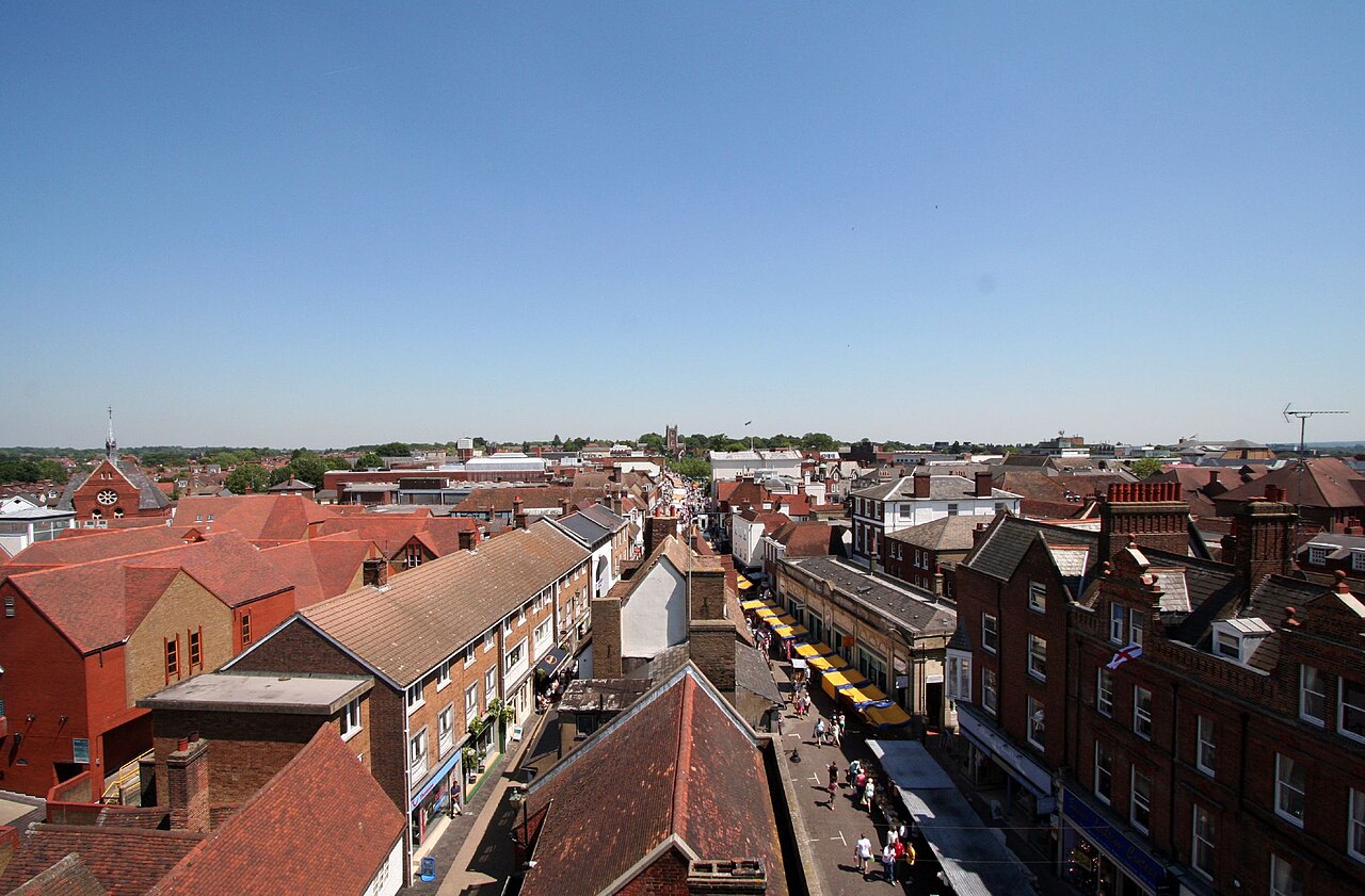 St Albans market and town centre from the Clock Tower